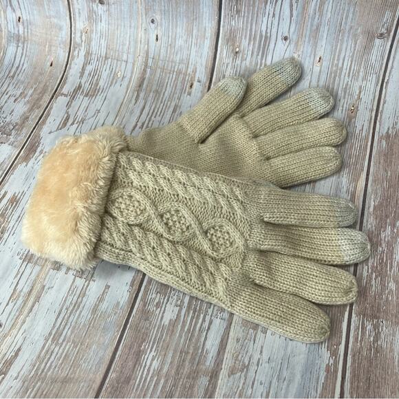 3/$20 Cable Knit Fleece Lined 3 Finger Touchscreen Winter Gloves in Color: Latte - Picture 1 of 6